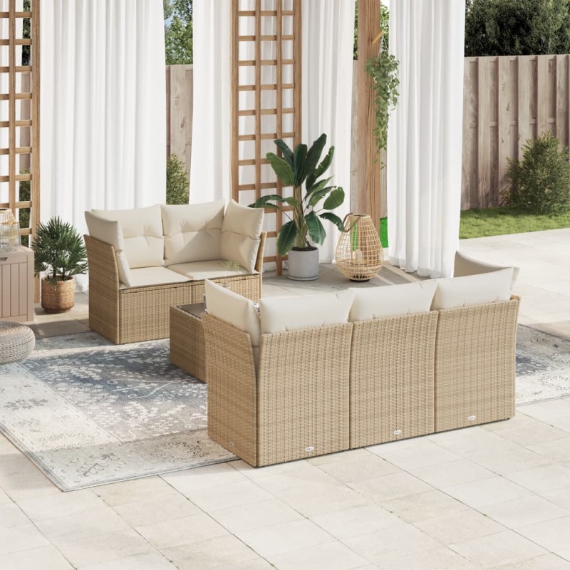 vidaXL 6-tlg. Garten-Sofagarnitur mit Kissen Beige Poly Rattan vidaXL 6-tlg. Garten-Sofagarnitur mit Kissen Beige Poly Rattan