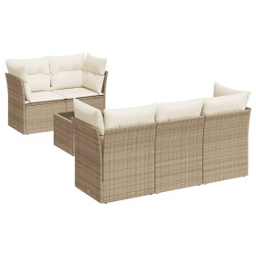 vidaXL 6-tlg. Garten-Sofagarnitur mit Kissen Beige Poly Rattan