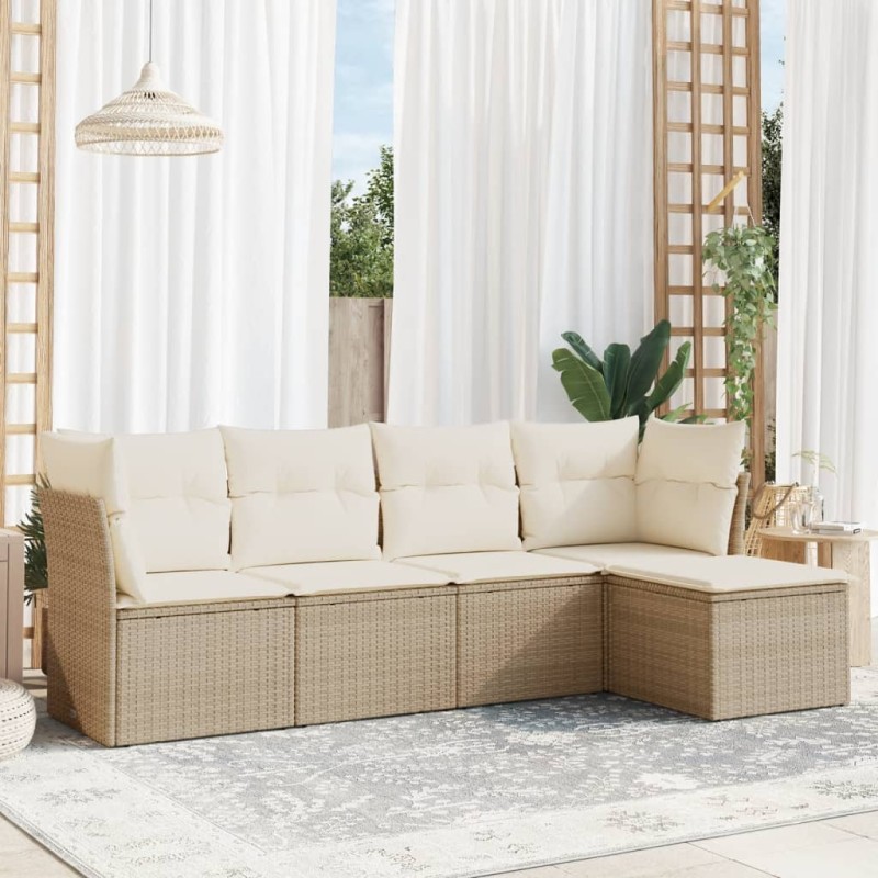 vidaXL 5-tlg. Garten-Sofagarnitur mit Kissen Beige Poly Rattan vidaXL 5-tlg. Garten-Sofagarnitur mit Kissen Beige Poly Rattan