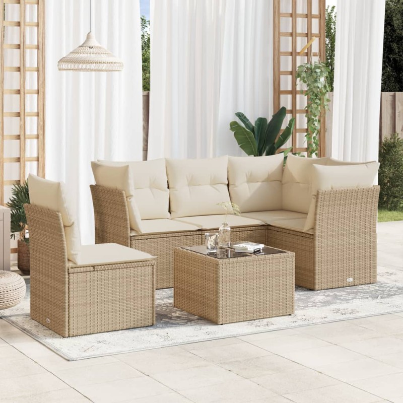 vidaXL 6-tlg. Garten-Sofagarnitur mit Kissen Beige Poly Rattan vidaXL 6-tlg. Garten-Sofagarnitur mit Kissen Beige Poly Rattan