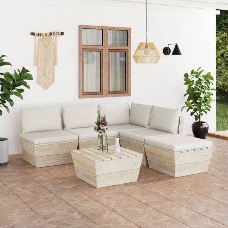 vidaXL 6-tlg. Garten-Sofagarnitur aus Paletten mit Kissen Fichtenholz