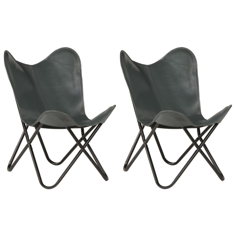 vidaXL Schmetterlingsessel 2 Stk. Grau Kindergröße Echtleder vidaXL Schmetterlingsessel 2 Stk. Grau Kindergröße Echtleder