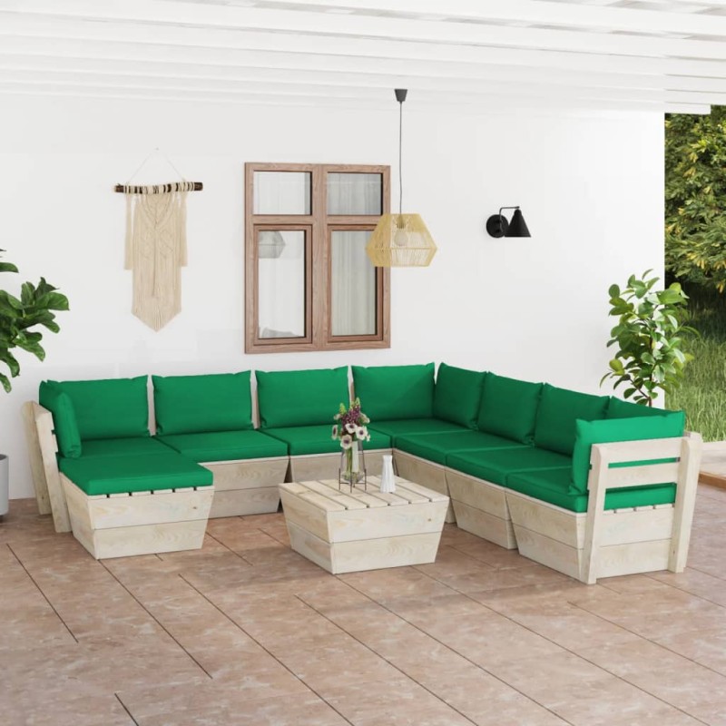 vidaXL 9-tlg. Garten-Sofagarnitur aus Paletten mit Kissen Fichtenholz vidaXL 9-tlg. Garten-Sofagarnitur aus Paletten mit Kissen Fichtenholz