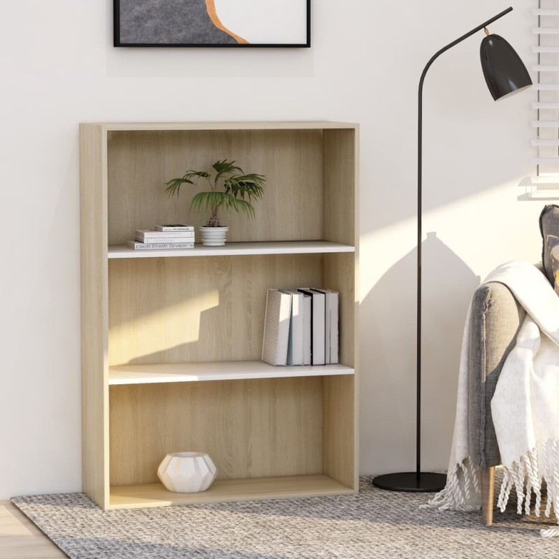 vidaXL Bücherregal 3 Fächer Weiß Sonoma-Eiche 80x30x114 Holzwerkstoff vidaXL Bücherregal 3 Fächer Weiß Sonoma-Eiche 80x30x114 Holzwerkstoff