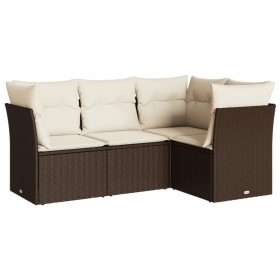 vidaXL 4-tlg. Garten-Sofagarnitur mit Kissen Braun Poly Rattan