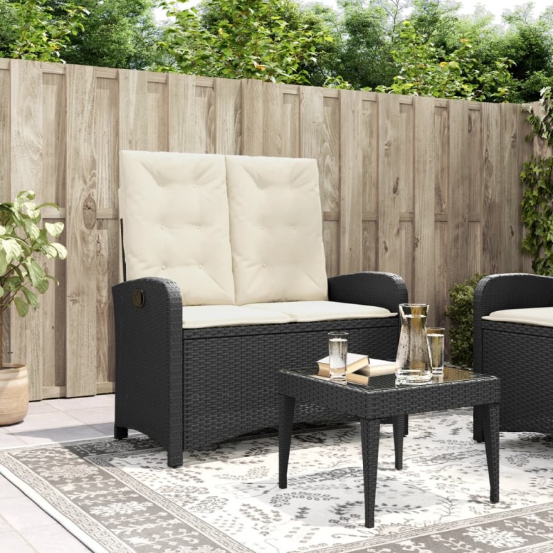 vidaXL Gartenbank Verstellbar mit Kissen Schwarz Poly Rattan vidaXL Gartenbank Verstellbar mit Kissen Schwarz Poly Rattan