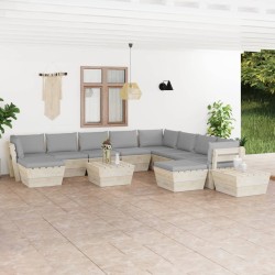 12-tlg. Garten-Sofagarnitur aus Paletten mit Kissen Fichtenholz