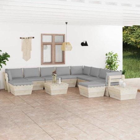 12-tlg. Garten-Sofagarnitur aus Paletten mit Kissen Fichtenholz