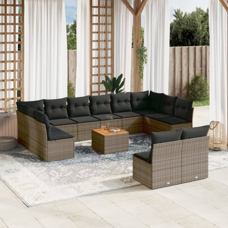 vidaXL 13-tlg. Garten-Sofagarnitur mit Kissen Grau Poly Rattan vidaXL 13-tlg. Garten-Sofagarnitur mit Kissen Grau Poly Rattan