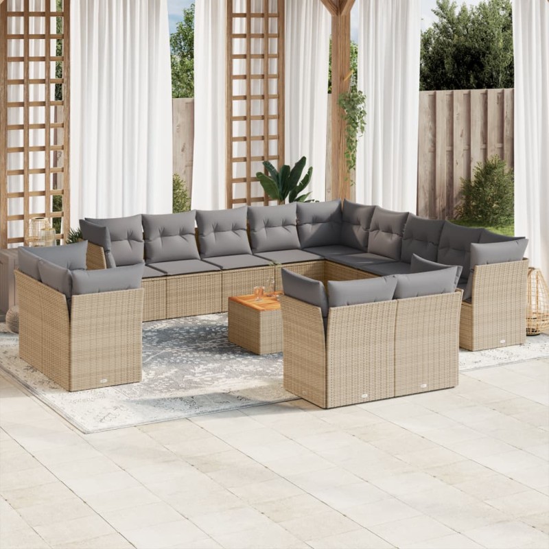 vidaXL 14-tlg. Garten-Sofagarnitur mit Kissen Beige Poly Rattan vidaXL 14-tlg. Garten-Sofagarnitur mit Kissen Beige Poly Rattan