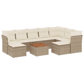 vidaXL 10-tlg. Garten-Sofagarnitur mit Kissen Beige Poly Rattan