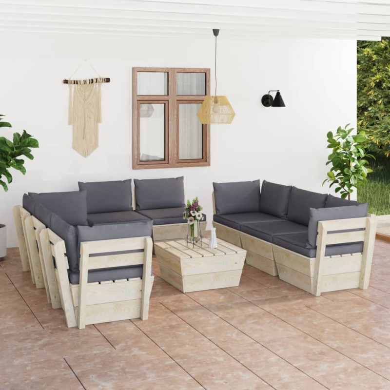 9-tlg. Garten-Sofagarnitur aus Paletten mit Kissen Fichtenholz 9-tlg. Garten-Sofagarnitur aus Paletten mit Kissen Fichtenholz