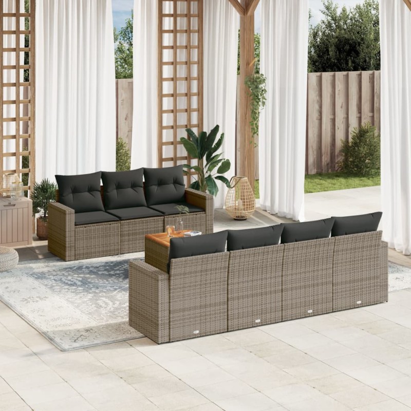 vidaXL 8-tlg. Garten-Sofagarnitur mit Kissen Grau Poly Rattan vidaXL 8-tlg. Garten-Sofagarnitur mit Kissen Grau Poly Rattan