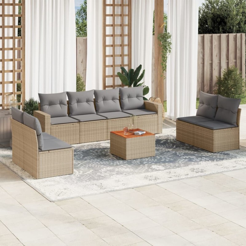 vidaXL 9-tlg. Garten-Sofagarnitur mit Kissen Beige Poly Rattan vidaXL 9-tlg. Garten-Sofagarnitur mit Kissen Beige Poly Rattan