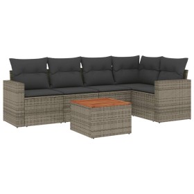 vidaXL 6-tlg. Garten-Sofagarnitur mit Kissen Grau Poly Rattan