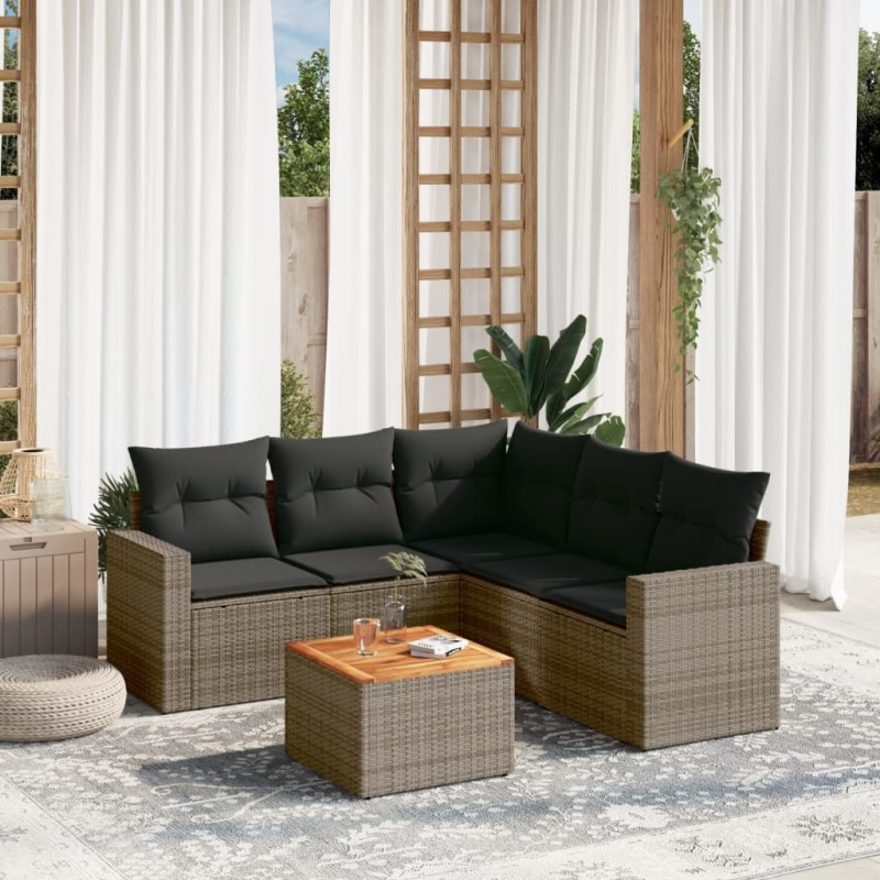 vidaXL 6-tlg. Garten-Sofagarnitur mit Kissen Grau Poly Rattan vidaXL 6-tlg. Garten-Sofagarnitur mit Kissen Grau Poly Rattan