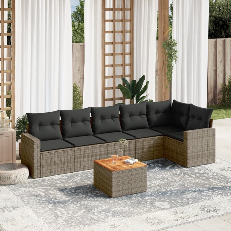vidaXL 7-tlg. Garten-Sofagarnitur mit Kissen Grau Poly Rattan vidaXL 7-tlg. Garten-Sofagarnitur mit Kissen Grau Poly Rattan