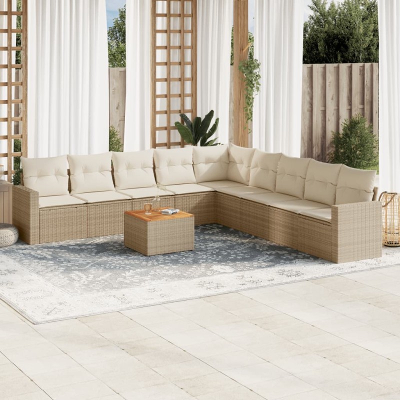 vidaXL 10-tlg. Garten-Sofagarnitur mit Kissen Beige Poly Rattan vidaXL 10-tlg. Garten-Sofagarnitur mit Kissen Beige Poly Rattan