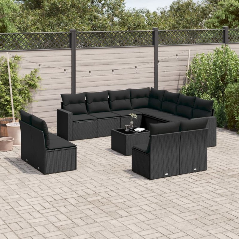 vidaXL 12-tlg. Garten-Sofagarnitur mit Kissen Schwarz Poly Rattan vidaXL 12-tlg. Garten-Sofagarnitur mit Kissen Schwarz Poly Rattan