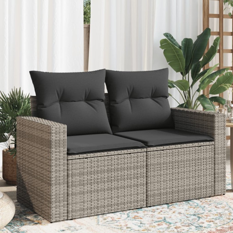 vidaXL Gartensofa 2-Sitzer mit Kissen Grau Poly Rattan vidaXL Gartensofa 2-Sitzer mit Kissen Grau Poly Rattan