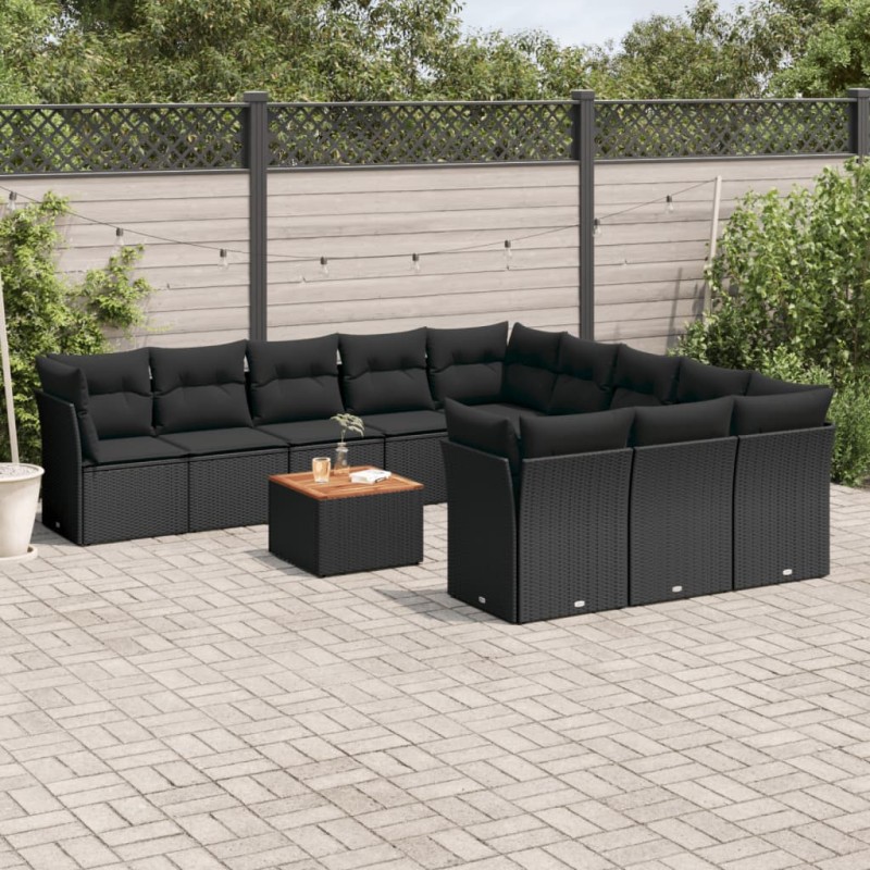 vidaXL 12-tlg. Garten-Sofagarnitur mit Kissen Schwarz Poly Rattan vidaXL 12-tlg. Garten-Sofagarnitur mit Kissen Schwarz Poly Rattan