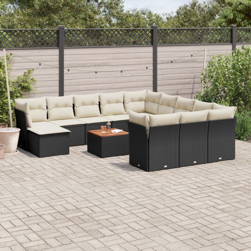 vidaXL 13-tlg. Garten-Sofagarnitur mit Kissen Schwarz Poly Rattan vidaXL 13-tlg. Garten-Sofagarnitur mit Kissen Schwarz Poly Rattan