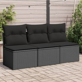 vidaXL Gartensofa mit Kissen 3-Sitzer Schwarz Poly Rattan