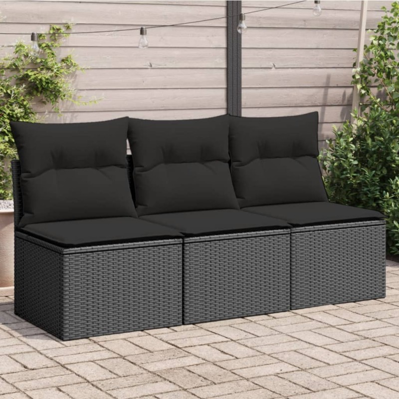 vidaXL Gartensofa mit Kissen 3-Sitzer Schwarz Poly Rattan vidaXL Gartensofa mit Kissen 3-Sitzer Schwarz Poly Rattan