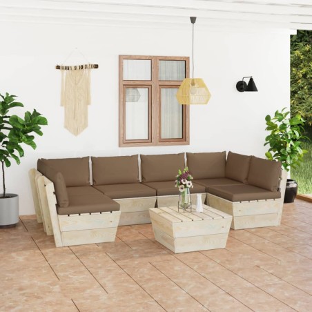 vidaXL 7-tlg. Garten-Sofagarnitur aus Paletten mit Kissen Fichtenholz