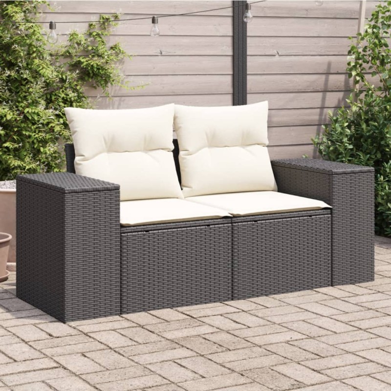 vidaXL Gartensofa mit Kissen 2-Sitzer Schwarz Poly Rattan vidaXL Gartensofa mit Kissen 2-Sitzer Schwarz Poly Rattan