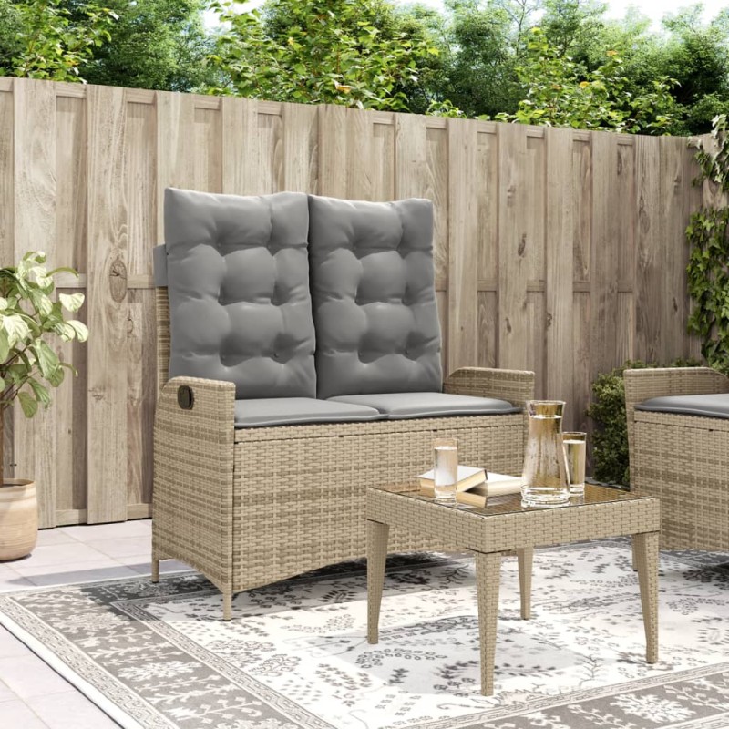 vidaXL Gartenbank Verstellbar mit Kissen Beige Poly Rattan vidaXL Gartenbank Verstellbar mit Kissen Beige Poly Rattan