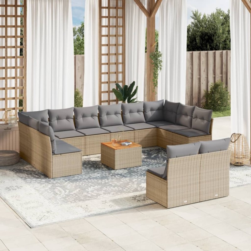 vidaXL 13-tlg. Garten-Sofagarnitur mit Kissen Beige Poly Rattan vidaXL 13-tlg. Garten-Sofagarnitur mit Kissen Beige Poly Rattan