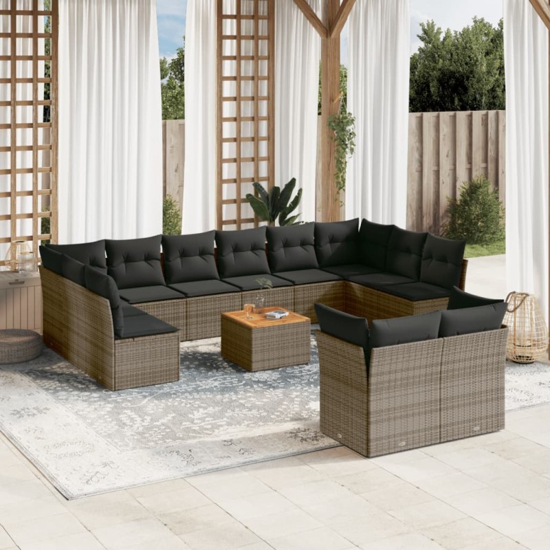 vidaXL 13-tlg. Garten-Sofagarnitur mit Kissen Grau Poly Rattan vidaXL 13-tlg. Garten-Sofagarnitur mit Kissen Grau Poly Rattan