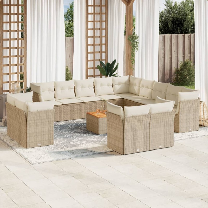 vidaXL 14-tlg. Garten-Sofagarnitur mit Kissen Beige Poly Rattan vidaXL 14-tlg. Garten-Sofagarnitur mit Kissen Beige Poly Rattan