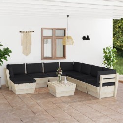 vidaXL 9-tlg. Garten-Sofagarnitur aus Paletten mit Kissen Fichtenholz