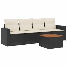vidaXL 5-tlg. Garten-Sofagarnitur mit Kissen Schwarz Poly Rattan