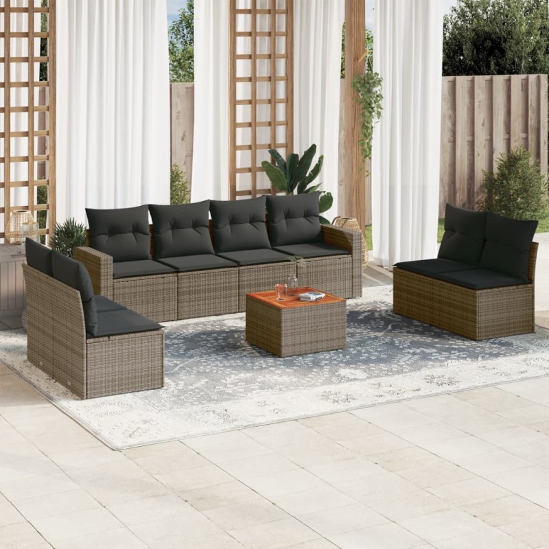 vidaXL 9-tlg. Garten-Sofagarnitur mit Kissen Grau Poly Rattan vidaXL 9-tlg. Garten-Sofagarnitur mit Kissen Grau Poly Rattan
