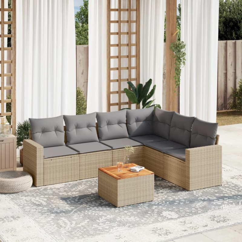 vidaXL 7-tlg. Garten-Sofagarnitur mit Kissen Beige Poly Rattan vidaXL 7-tlg. Garten-Sofagarnitur mit Kissen Beige Poly Rattan