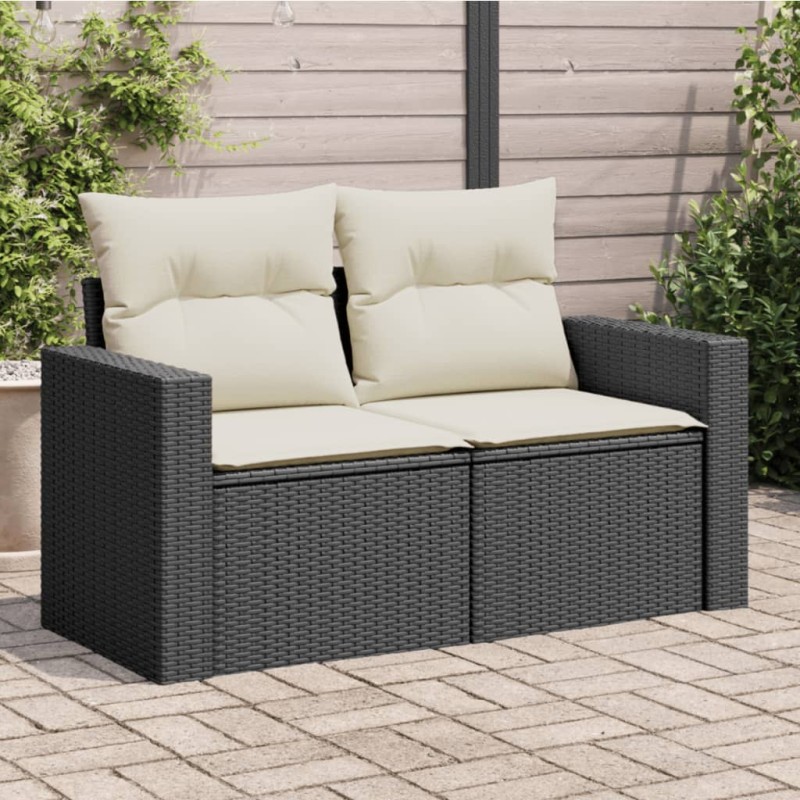 vidaXL Gartensofa mit Kissen 2-Sitzer Schwarz Poly Rattan vidaXL Gartensofa mit Kissen 2-Sitzer Schwarz Poly Rattan