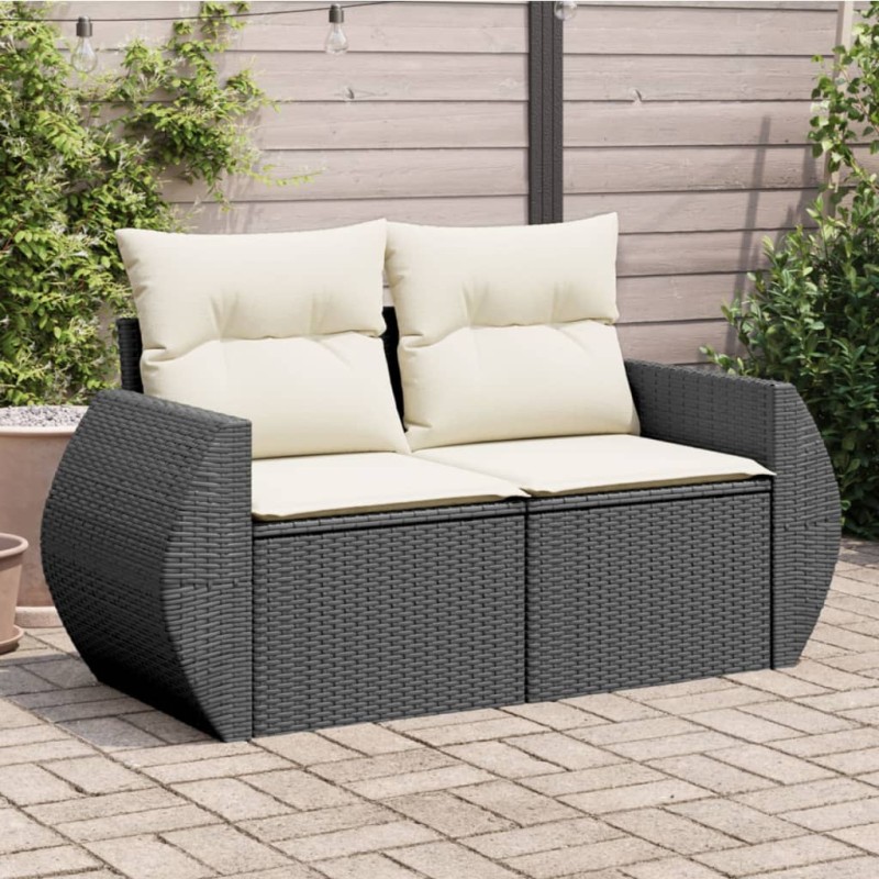 vidaXL Gartensofa mit Kissen 2-Sitzer Schwarz Poly Rattan vidaXL Gartensofa mit Kissen 2-Sitzer Schwarz Poly Rattan