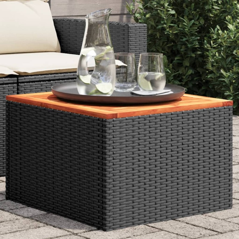vidaXL Gartentisch Schwarz 55x55x37 cm Poly Rattan und Akazienholz vidaXL Gartentisch Schwarz 55x55x37 cm Poly Rattan und Akazienholz