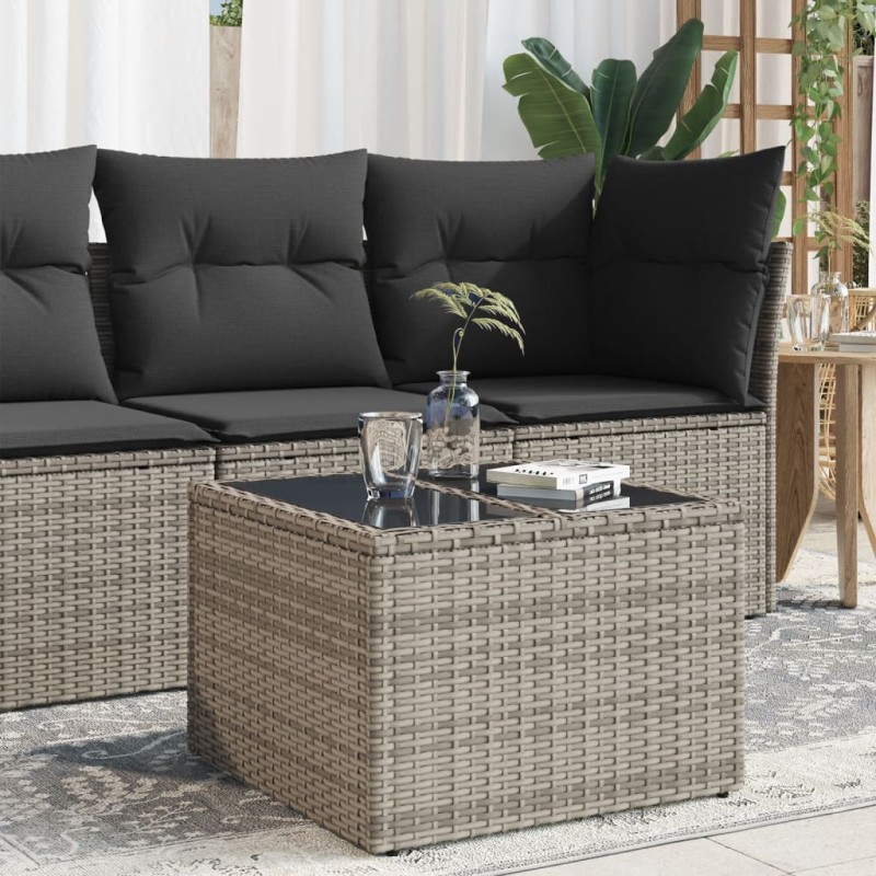 vidaXL Gartentisch mit Glasplatte Grau 55x55x37 cm Poly Rattan vidaXL Gartentisch mit Glasplatte Grau 55x55x37 cm Poly Rattan