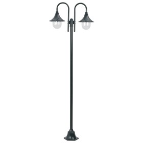 vidaXL Garten-Pollerleuchte E27 220 cm Aluminium 2-Laterne Dunkelgrün 