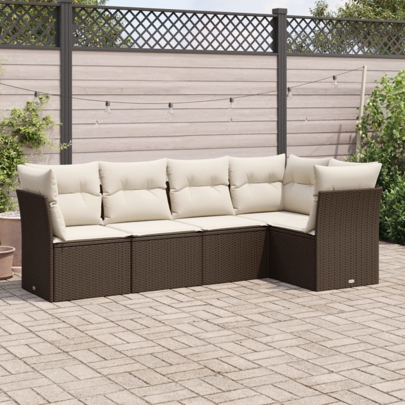 vidaXL 5-tlg. Garten-Sofagarnitur mit Kissen Braun Poly Rattan vidaXL 5-tlg. Garten-Sofagarnitur mit Kissen Braun Poly Rattan