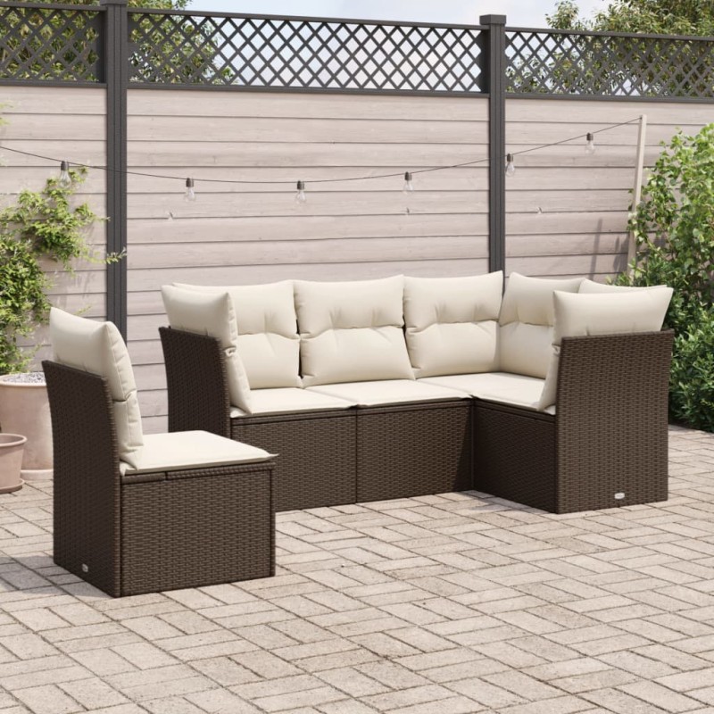vidaXL 5-tlg. Garten-Sofagarnitur mit Kissen Braun Poly Rattan vidaXL 5-tlg. Garten-Sofagarnitur mit Kissen Braun Poly Rattan