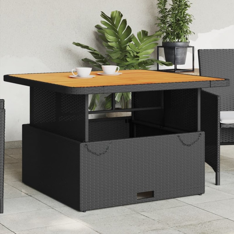 vidaXL Gartentisch Schwarz 110x110x71 cm Poly Rattan und Akazienholz vidaXL Gartentisch Schwarz 110x110x71 cm Poly Rattan und Akazienholz