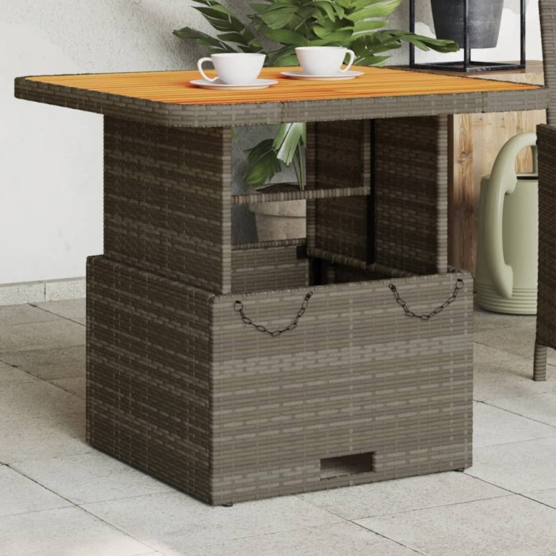 vidaXL Gartentisch Grau 80x80x71 cm Poly Rattan und Akazienholz vidaXL Gartentisch Grau 80x80x71 cm Poly Rattan und Akazienholz