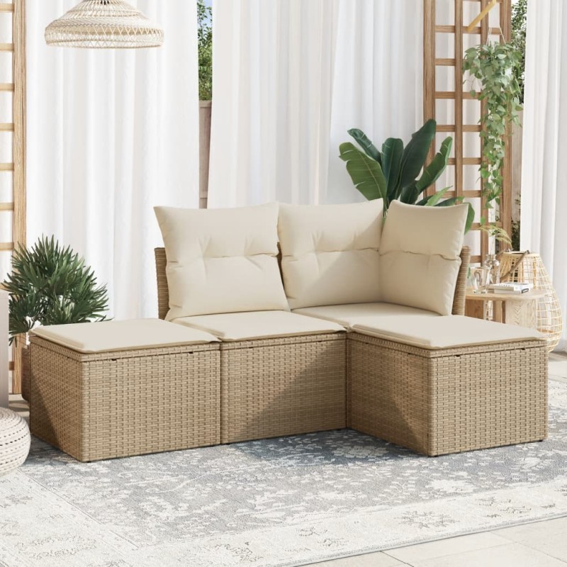 vidaXL 4-tlg. Garten-Sofagarnitur mit Kissen Beige Poly Rattan vidaXL 4-tlg. Garten-Sofagarnitur mit Kissen Beige Poly Rattan