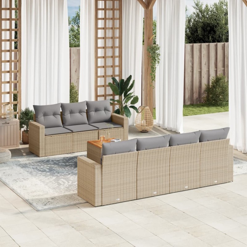 vidaXL 8-tlg. Garten-Sofagarnitur mit Kissen Beige Poly Rattan vidaXL 8-tlg. Garten-Sofagarnitur mit Kissen Beige Poly Rattan