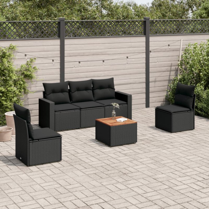 vidaXL 6-tlg. Garten-Sofagarnitur mit Kissen Schwarz Poly Rattan vidaXL 6-tlg. Garten-Sofagarnitur mit Kissen Schwarz Poly Rattan